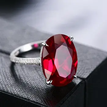 Shruno Diamante Inel Solid 14K Aur Alb Granat Mare Oval Cut 18x13mm & Diamonds Inel Pentru Femei Petrecere Trendy Bijuterii Fine