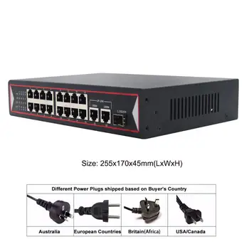 16 Port PoE Switch Unmanaged 16 Port PoE cu 2 Gigbit Uplink și Gigbit SFP 150W 802.3 af pentru Rețeaua de Camere IP, NVR