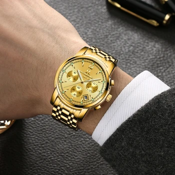 Ceas de aur pentru Bărbați Brand de Lux ONTHEEDGE Moda Mens Ceasuri de Afaceri Cuarț Ceas Barbati Cronograf rezistent la apa Luminos Ceas Sport
