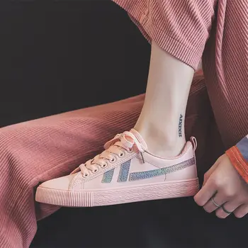 Femeile Colegiul Stil Low-cut Panza Respirabil Adidași 2021 Toamna de Moda Noua Tenis Feminino Plat Vulcanizat Pic de Pantofi Albi