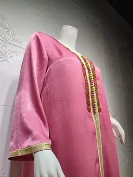 Moda Musulmană Jalabiya Hijab Rochie Pentru Femei Orientul Mijlociu, Turcia Arab Dubai Marocan Caftan Diamant Panglică V Gatului Maneca Lunga