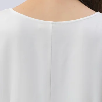 VOA Simplu O-Gât Asimetrice Arc Tiv de Mătase Albă, Blaturi de Birou Doamnelor T-Shirt Solidă Mâneci Lungi Tricou Vrac Femeie Tricouri BE871