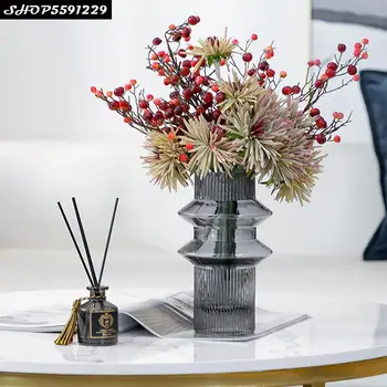 Simplu De Sticlă Transparentă Vaza Cu Dungi Gri Desktop Aranjament De Flori Living Hidroponice Aranjament De Flori Decor Acasă