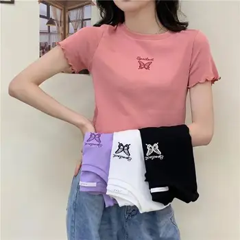 2021 Noi Femei T-Shirt De Vară De Moda Casual Maneca Scurta Slim Fit Elastic Harajuku Epocă Bumbac Fete Topuri Student Teuri 085