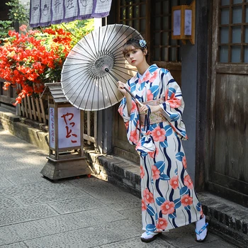 Japoneză Tradițională, Print Floral Kimono Lung Japonia Femmes Costum De Scena Cosplay Acestui Asiatice Imbracaminte Sexy Geisha Yukata Femei