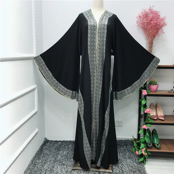 Turcia Musulmană Rochie Femei Dubai Arabe Culoare Pură Încrustat Piatră Strălucitoare Abaya Cardigan Rochie Batwing Maneca Rochie Caftan Lung Halat