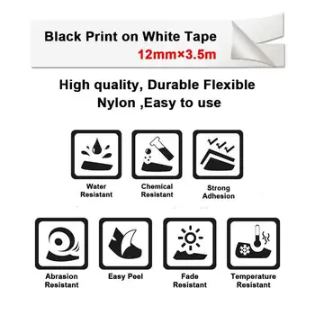 10 BUC/Lot 18488 12mm Rhino Nylon Flexibil Etichete S0718100 Negru pe Alb Pentru DYMO Label Scriitor și Industriale Label Maker