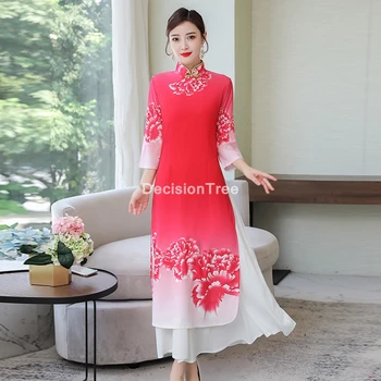 2022 Tradițională Chineză Stil de rochie qipao tradiționale de flori rochie de imprimare qipao cheongsam rochii orientale rochie de Petrecere, Costume de
