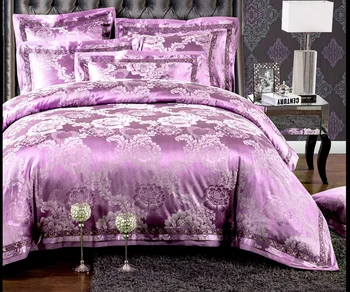 De lux Satin Jacquard lenjerii de pat Brodat set de pat dublu queen regele carpetă acopere foaie de pat set pernă 4/6pcs cafea rosu