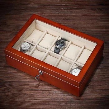 Top 10 Sloturi de Lemn Cutie de Ceas de Moda Pian Roșu Ceas cutie de Depozitare Cu Cheie de ceasuri Și Bijuterii Cadou Cazuri de Lux pentru Barbati Cutie