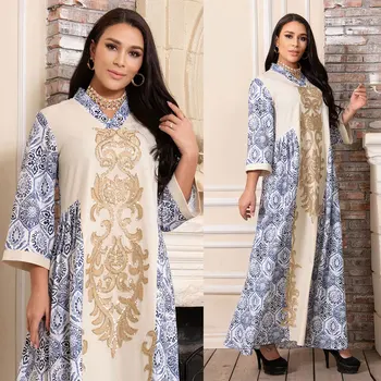 Mandylandy Musulman Musulman Rochie Maxi Orientul Mijlociu Sequin Broda Abaya Rochie Arab Din Dubai Halat Turkye Caftan Mare Swing Dress