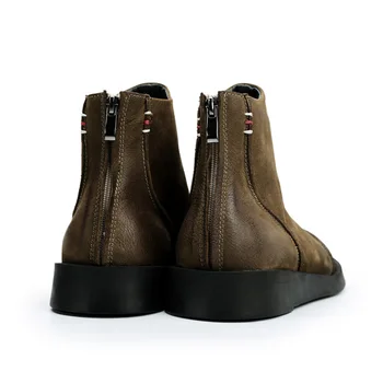 Britanicii De Lucru Vintage Stil De Moda Rotund Toe Fermoar Glezna Pantofi Din Piele Naturală De Înaltă Top Cizme Militare Negru Kaki