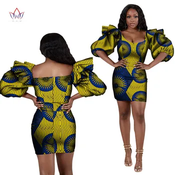 Ankara Africane Rochii pentru Femei Bazin Riche Ceara Print Mini Rochii Femei Rochie din Africa de Îmbrăcăminte Puff Maneca Personalizate WY8012