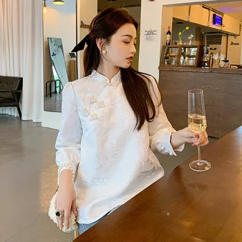 Alb Îmbrăcăminte Tradițională Chineză Stil De Jachete Femei, Camasi