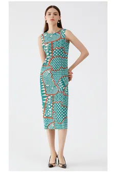FIERBINTE de VÂNZARE Miyake Ori moda geometrie imprima o-gât rochie fără mâneci lungi ÎN STOC