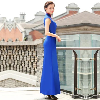 Moda Galben Broderie Cheongsam Femei Elegante Lungi Qipao Rochie Tradițională Chineză Rochie Sexy Sirenă Păsări Cheongsams