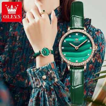 Designer Cadran Mic, Verde Femei Ceas OLEVS de Lux Brand de Moda Cuarț de sex Feminin Retro Ceasuri Vintage din Piele Ceasuri de mana Doamna