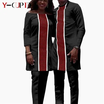 Noi African Cupluri Haine Femei Costume de Potrivire Bărbați Costume Patchwork Print Top și Pantaloni Seturi Bazin Riche Cupluri Purta Y21C035
