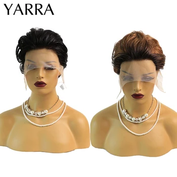 Peruvian Păr Natural Val Pixie Cut Cret Scurt Peruca 13x1 Dantelă Față Peruci Par Uman pentru Femei de culoare 1b/30 150% Remy de Păr Yarra