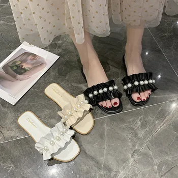 2021 vara noua linie sandale femei mari cu Margele sandale plisate dantelă sandale