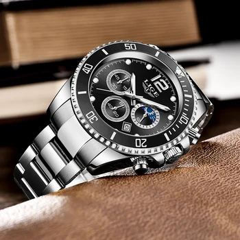 LIGE 2021 Nou Ceas de Lux Pentru Barbati Brand de Top rezistent la apa de Sport din Oțel Inoxidabil Cronograf Moda de 24 de Ore de Faza de Luna Barbati Ceas