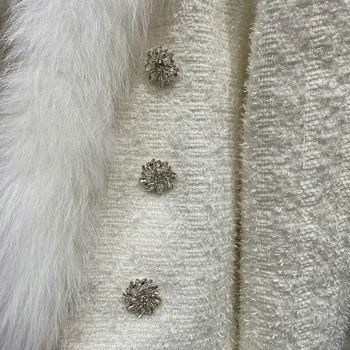 Lady Tweed Haină de Iarnă V-neck Blană de Vulpe Guler de Sacou Scurt Îngroșat Palton Stil coreean Femei Outwears 2022