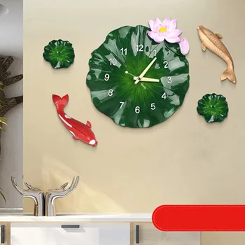 3D artă creativă verde lotus ceas de perete cu design modern mut bucătărie, ceas artă neoclasică mut retro rășină vânt ceas de perete