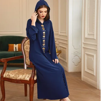 2021 Tibetan Albastru și Aur Tub stil Marocan din orientul Mijlociu Lux Lumina Mână Cusute Diamant Abaya Muslim Women ' s Wear