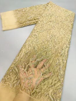 Noi African Dantela Diamante Material Textil Lipit Cu Sclipici Verde Francez Tul Material Pentru Rochie De Petrecere Sclipici Amestecat Praf De Aur Secvență De Cusut