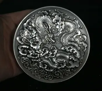 China Dinastiei Miao Argint Platină Dragon Loong Model De Placa Fel De Mâncare Fructe Tava