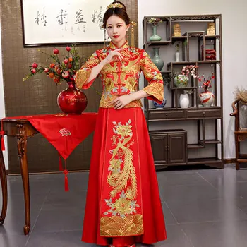 Raditional Nunta Chineză Cheongsam Femeie Femei Phoenix Broderie Rochie Moderna Qipao Rochii Sobretudo Feminino Abiyes