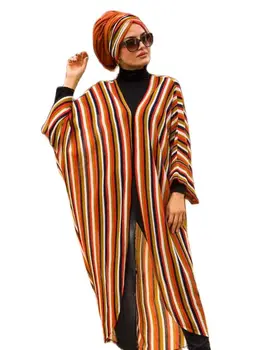 Turcia-Indıa-Arab De Toamna-Iarna Haine Islamice Cardigan Lung Ramadan Caftan Femei Pentru Abayas Africane Rochii Portocaliu Model Cu Dungi Tricotate