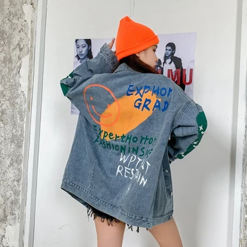 пастушка куртка Hiphop Streetwear Femei Jachete din Denim Moda Vintage Supradimensionate Graffiti Jean Straturi Cupluri Rece Îmbrăcăminte exterioară