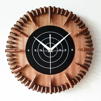 Scopul la țintă glonț din lemn masiv ceas de perete decor acasă glonț ceas arma țintă shell ceas