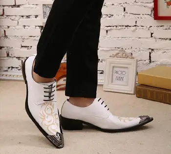 Primăvara și Toamna noi imprimare alb-dantela-up pantofi de piele Borgues sculptate subliniat toe business casual pantofi