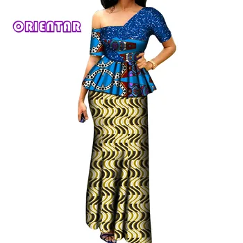 2 Piese pentru Femei Set Dashiki Africane Maneci Scurte Crop Top, Fusta, Costume de Imprimare Tinuta Casual Femei Plus Dimensiune Africane Îmbrăcăminte WY6414