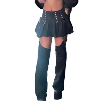 Femeile Mini-Fuste Plisate Talie Mare Pantaloni Scurți Negru Fusta Punk Streetwear Gotic Haine