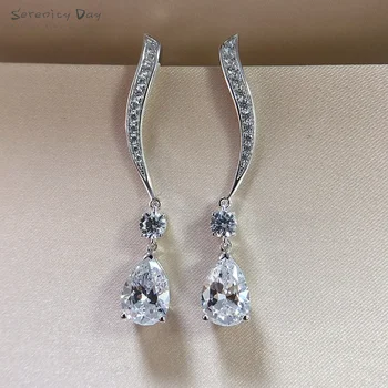 Serenity Zi Real S925 Argint Picătură Cercei La Modă Pene De 2 Carate Ridicat De Carbon Diamant Placat Cu Aur De Nunta Femei Cercei Bijuterii