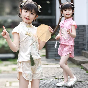 Hanfu Fată în Stil Chinezesc Costum de Vară Subțire Copil Fată Costum din Două Piese 2020 Nou Fata lui Tang Costum cadou ziua de nastere prezent