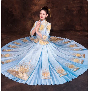 China Stil de rochie de mireasa Rochie de Mireasa Broderie cheongsam Elegant toast costume de peste Mări Tradițional mireasa Qipao Rochii femei