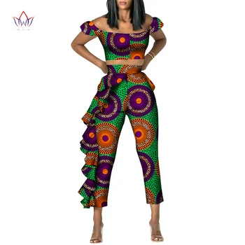 Africa de Imprimare Topuri Si Pantaloni Lungi Pentru Femei Africa Model Imprimat Îmbrăcăminte Casual Doamnelor Costume 2 Buc Bazin Riche Pânză WY6449