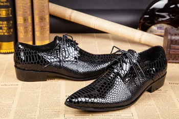 Mens subliniat toe pantofi rochie piele de crocodil barbati din piele de brevet pantofi negri oficiale de birou, pantofi de nunta cu țepi mocasini italiană