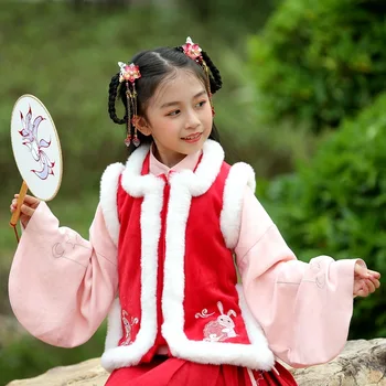 Toamna Și Iarna Fata Hanfu Îngroșat Cald Rochie de Anul Nou Cadou de Ziua Rochie de Seara Broderie Chineză Show Costum