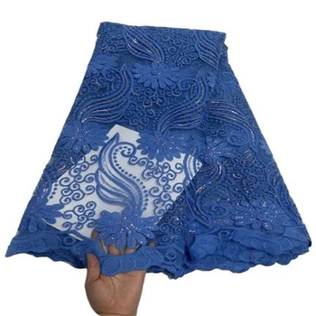 Albastru Regal Paiete Tul Plasă Africane Dantela Tesatura De Lux Francez Nigerian Net Dantela Tesatura De Înaltă Calitate, Materialul Pentru Rochia De Mireasă