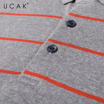 UCAK Brand Clasic Casual de Bumbac, Guler de Turn-down cu Dungi T Shirt Barbati Haine de Toamna Streetwear Maneca Lunga T-Shirt U5715