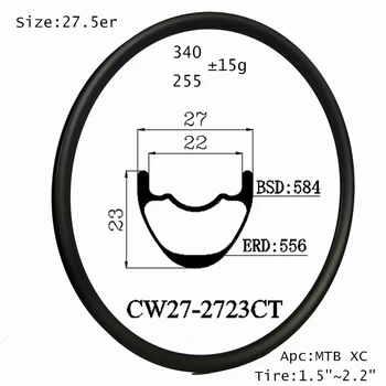 255g doar Nouă tehnologie dezvolta MTB de carbon janta de 27.5 inch 27mm lățime 23 mm adâncime disc de frână hookless decisiv tubeless ciclu XC roți