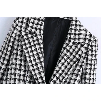 2021 Femei Carouri de Moda Tweed Gros Vintage Blazer Coat Breasted Dublu Crestate Guler Feminin de Îmbrăcăminte Chic Top BB4312