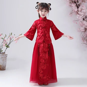 Fata lui Han Fu Stil Chinezesc Broderie Fata Rochie de Flori Pentru o nunta de Seara ziua de nastere Rochii pentru a participa la prima rochie