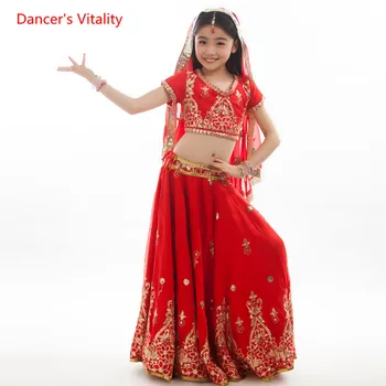 De lux India Stadiu de Dans de Performanță Costum Copii/Fete Burtă de Dans Îmbrăcăminte de tip Boutique de Broderie Costume Naționale Set 4buc