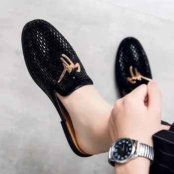 Papuci de Lux, Pantofi de Moda Muller Bărbați Catâri Personalitatea Om Rochie de Vara Barbati Papuci și Jumătate de sex Masculin Pantof Alb Diamant